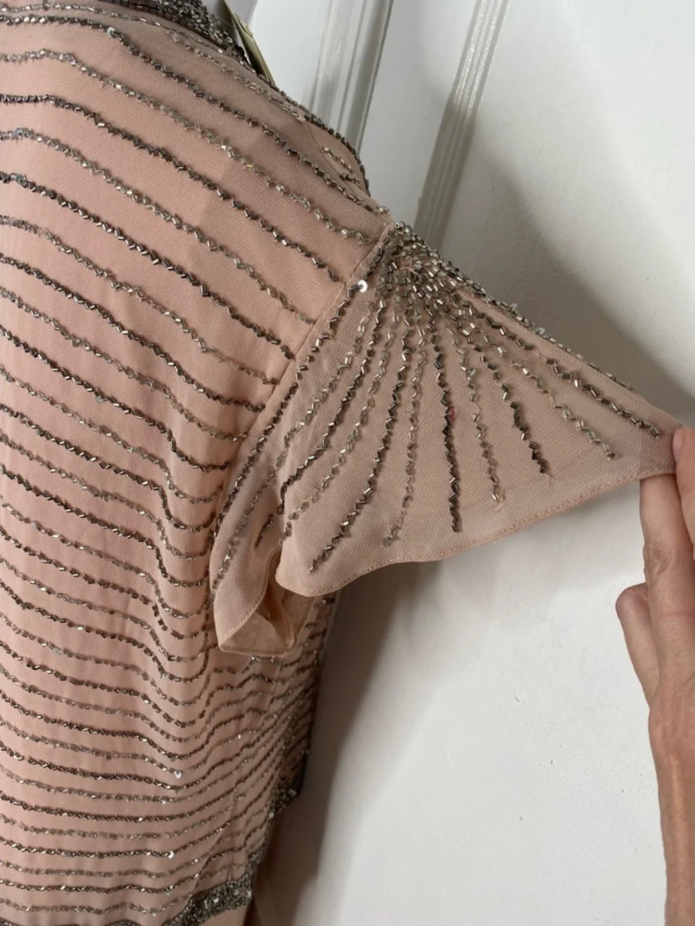 J Kara NWT Nordstrom Blush Pink Beaded Wrap-Front Maxi Dress - Picture 10 of 11